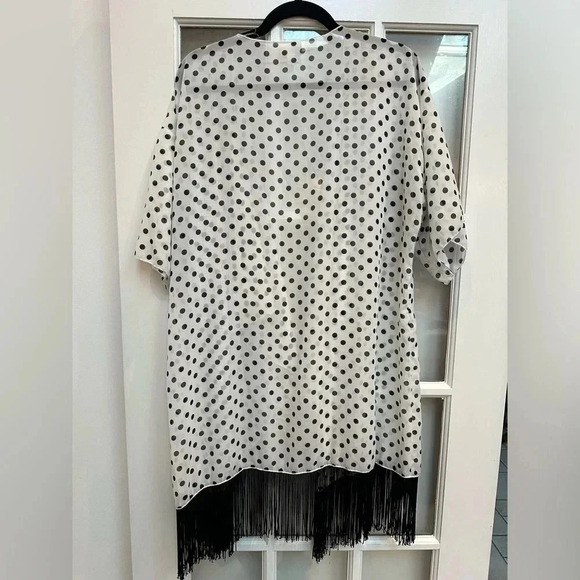 LuLaRoe Dark Navy Polka Dot Black Fringe Monroe Kimono Swim Coverup Size Large L - Picture 4 of 11